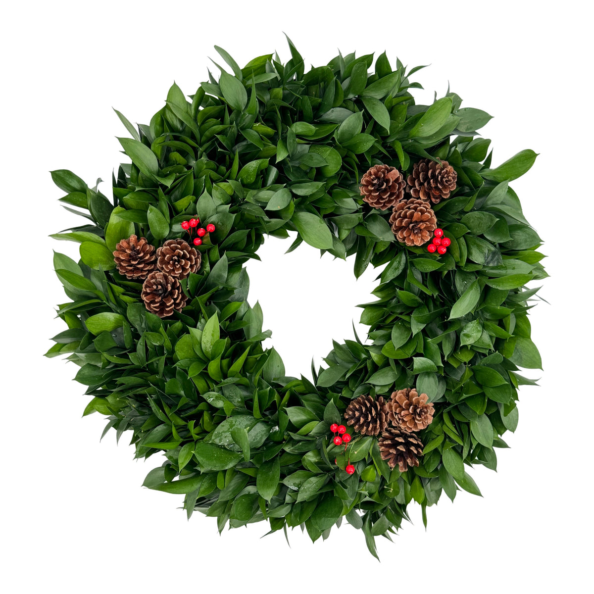 Ruscus Wreath with Berries and Cones