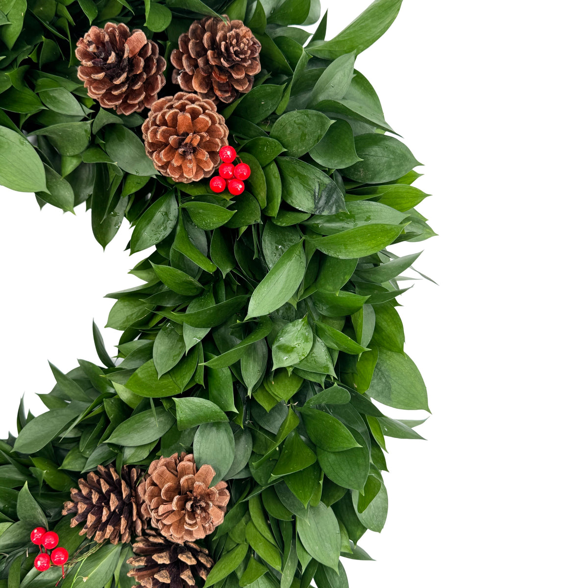 Ruscus Wreath with Berries and Cones